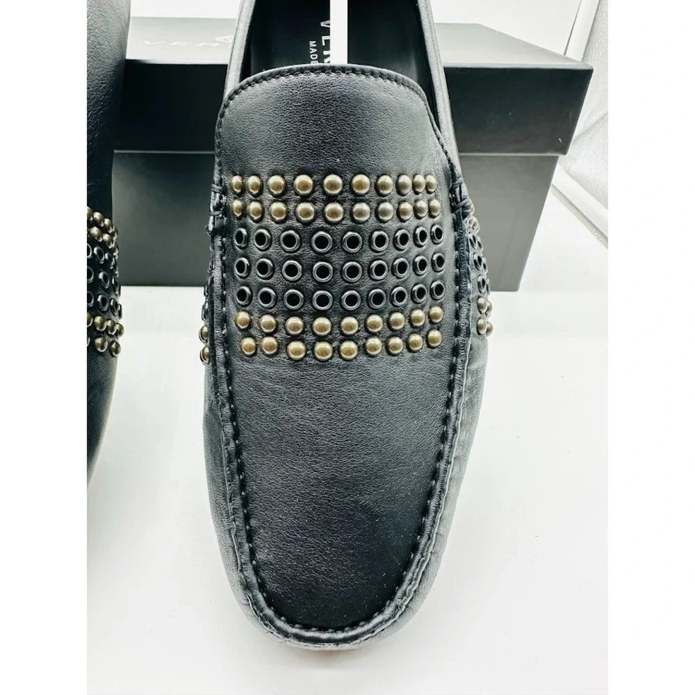 Versace Medusa Studded Loafers Black Leather US 7.5EU 39.5 Designer Luxury Italy